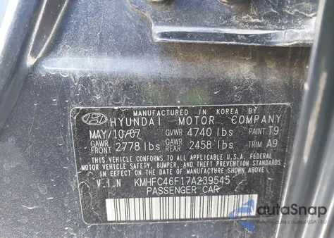 2007 Hyundai Azera Limited/Se from USA, damaged, VIN KMHFC46F17A239545